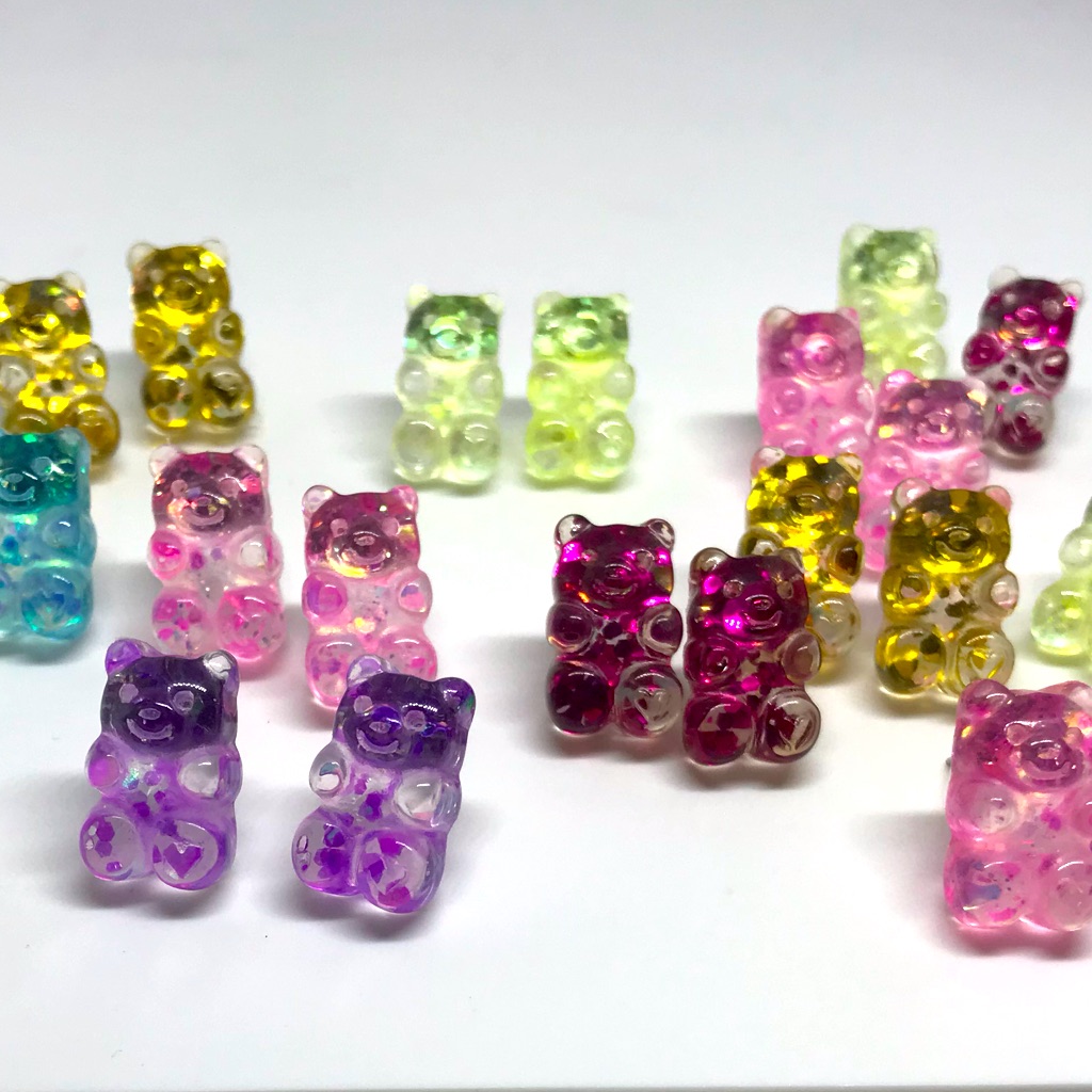 Gummy Bear Glitter Stud Earrings Handmade